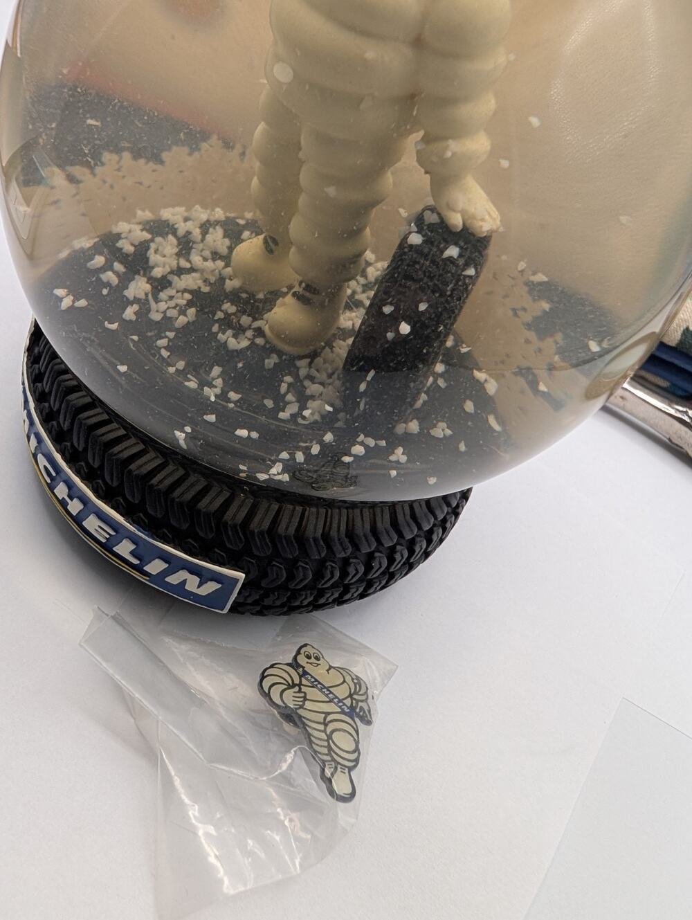 VTG "Michelin Man" Curated Set Number 6,248 of 10,000 Tire Snow Globe & Pinback